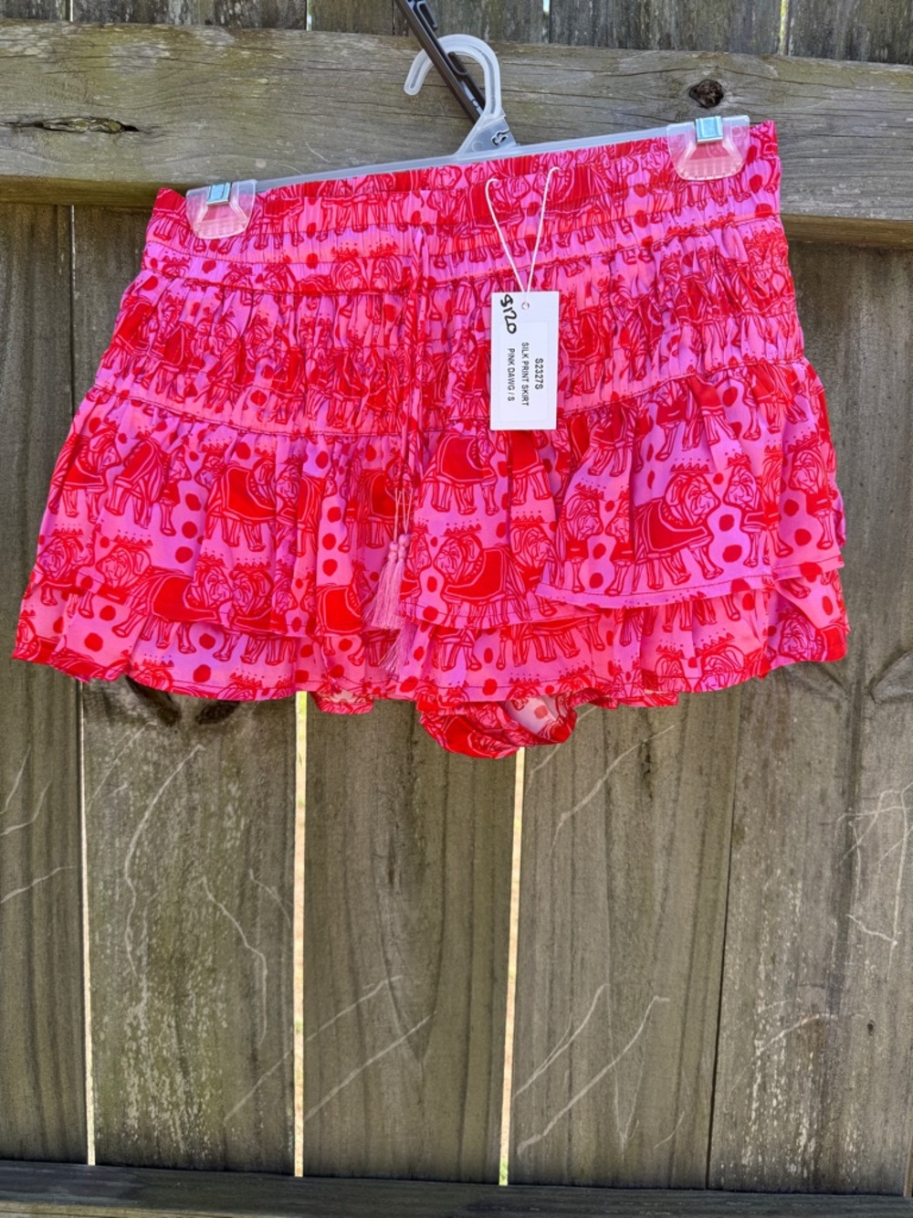 Bright Pink & Red Dawg Print Ruffled Skort